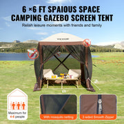 Pop Up Gazebo Tent, Pop-Up Screen Tent 4 Sided Canopy Sun Shelter with 4 Removable Privacy Wind Cloths & Mesh V952-ZPSLTZS6X6FTW9616V0