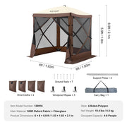 Pop Up Gazebo Tent, Pop-Up Screen Tent 4 Sided Canopy Sun Shelter with 4 Removable Privacy Wind Cloths & Mesh V952-ZPSLTZS6X6FTW9616V0