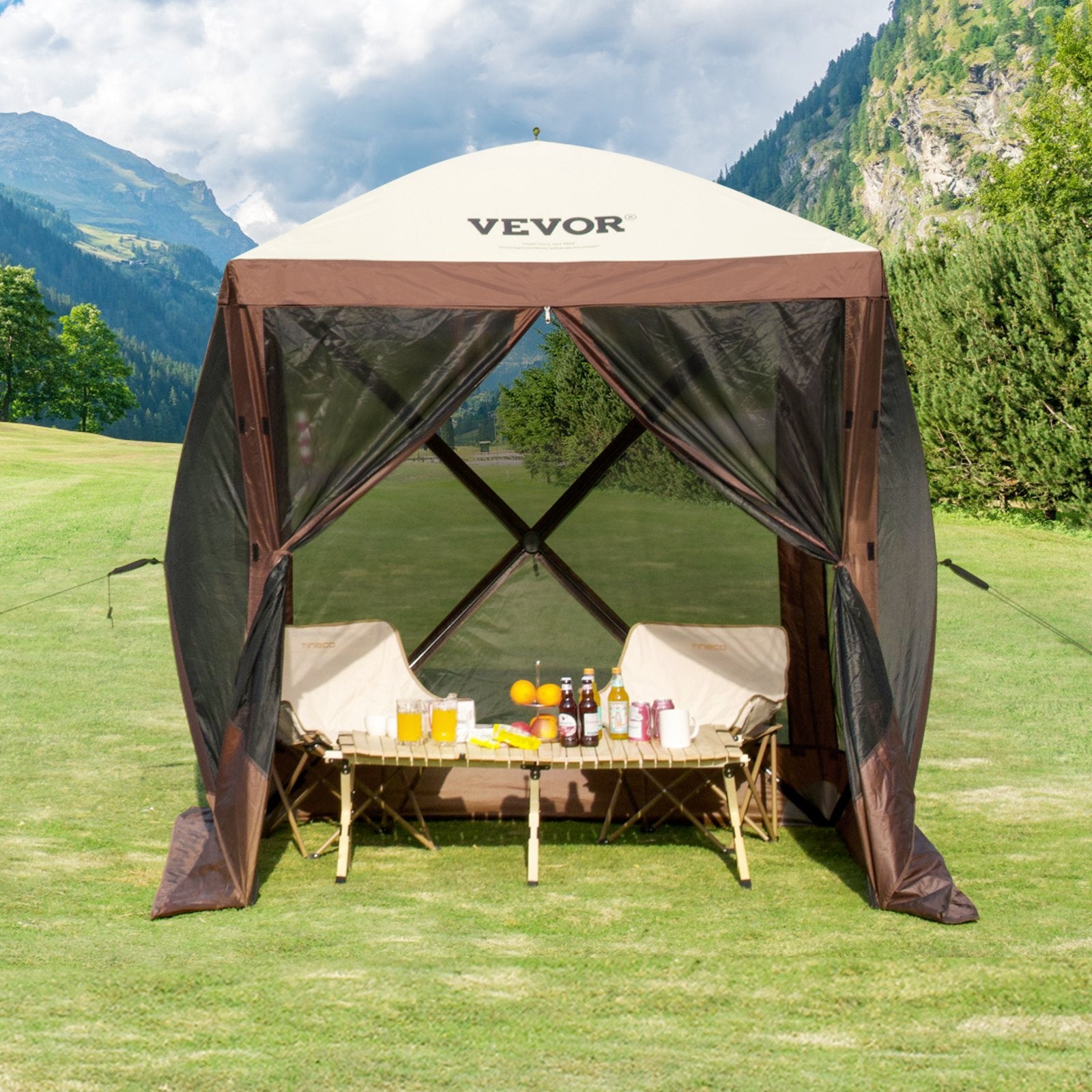 Pop Up Gazebo Tent, Pop-Up Screen Tent 4 Sided Canopy Sun Shelter with 4 Removable Privacy Wind Cloths & Mesh V952-ZPSLTZS6X6FTW9616V0