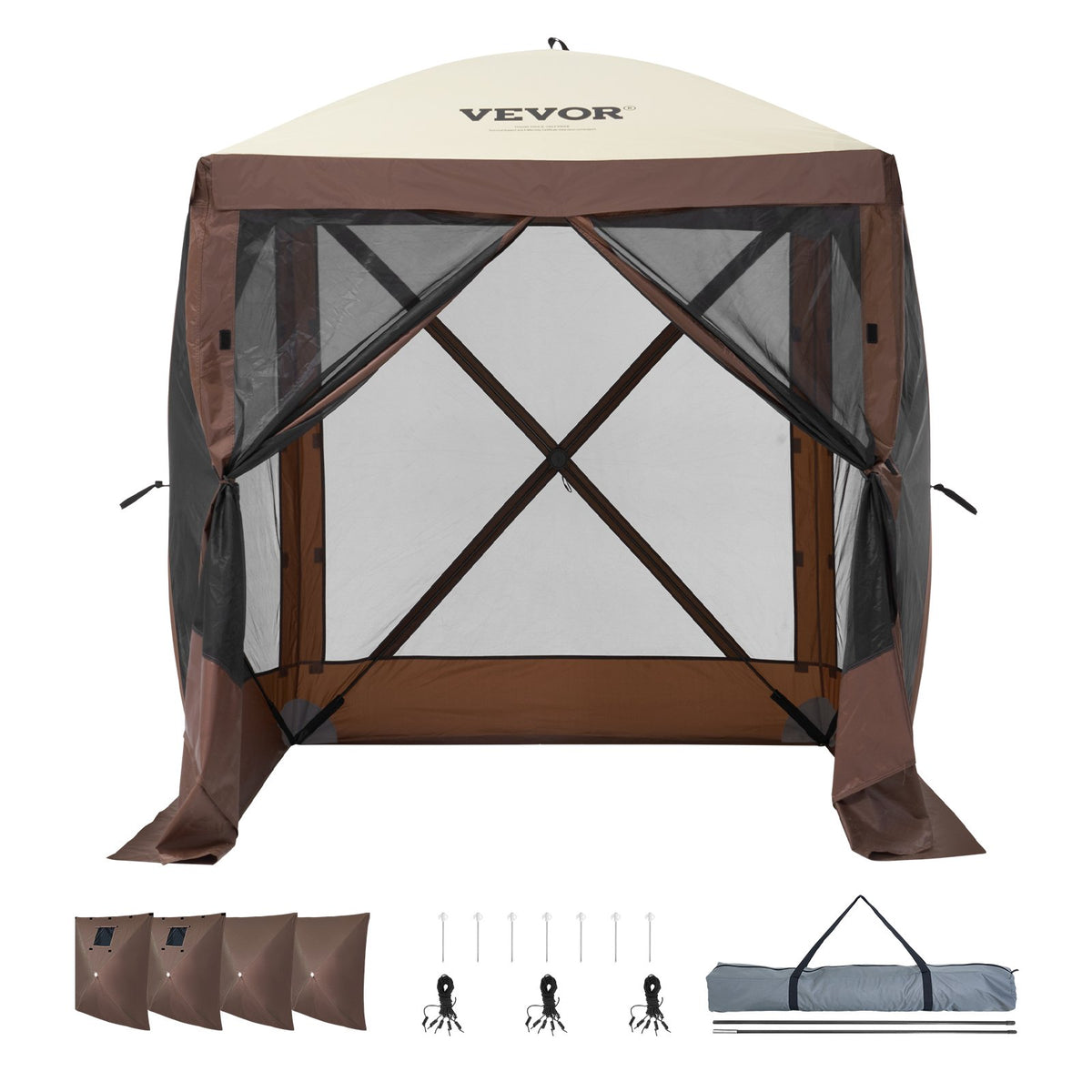 Pop Up Gazebo Tent, Pop-Up Screen Tent 4 Sided Canopy Sun Shelter with 4 Removable Privacy Wind Cloths & Mesh V952-ZPSLTZS6X6FTW9616V0