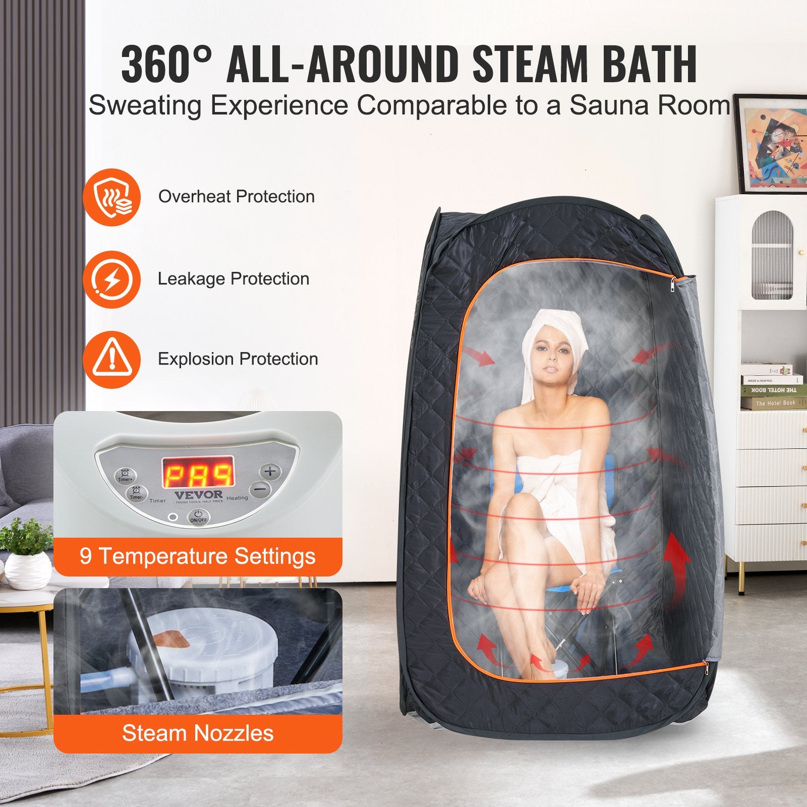 1000W Personal Steam Sauna Tent Loss Weight Detox Therapy Spa Compact, 800 x 800 x 1330 mm V952-ZQBXSSNJCS10GT3XTV3