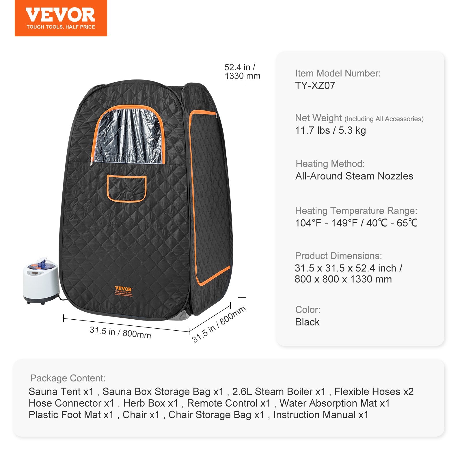 1000W Personal Steam Sauna Tent Loss Weight Detox Therapy Spa Compact, 800 x 800 x 1330 mm V952-ZQBXSSNJCS10GT3XTV3