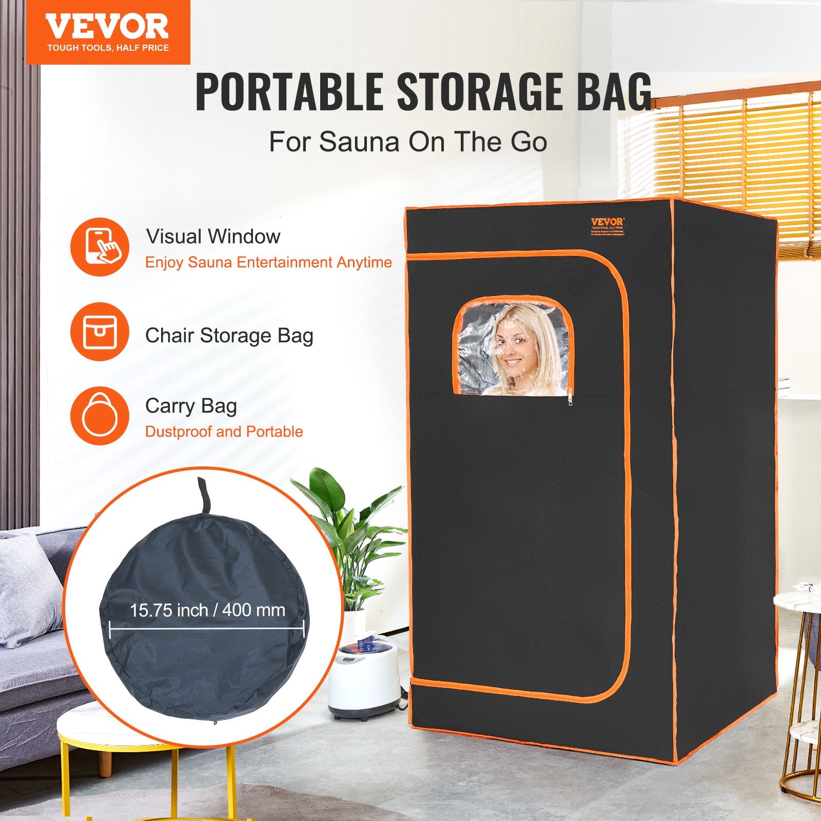 Portable Steam Sauna Tent Full Size 1000W Personal Sauna Blanket W/ Chair, 880 x 880 x 1600 mm V952-ZQBXSSNQCCS14E7Q1V3