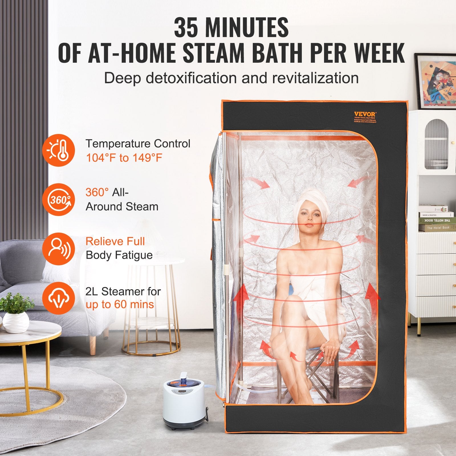 Portable Steam Sauna Tent Full Size 1000W Personal Sauna Blanket W/ Chair, 880 x 880 x 1600 mm V952-ZQBXSSNQCCS14E7Q1V3