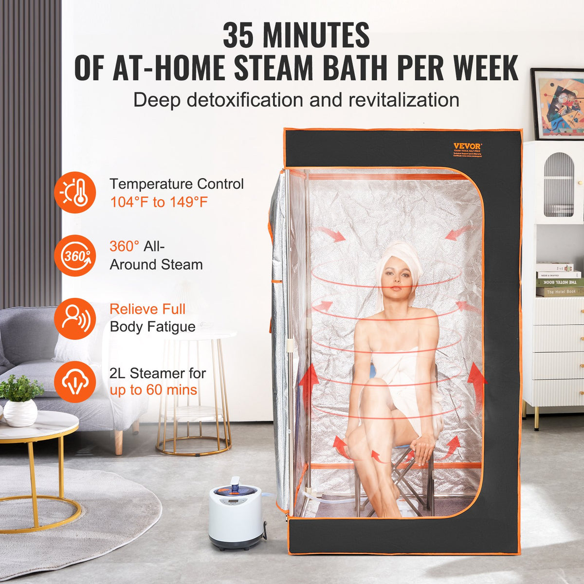 Portable Steam Sauna Tent Full Size 1000W Personal Sauna Blanket W/ Chair, 880 x 880 x 1600 mm V952-ZQBXSSNQCCS14E7Q1V3