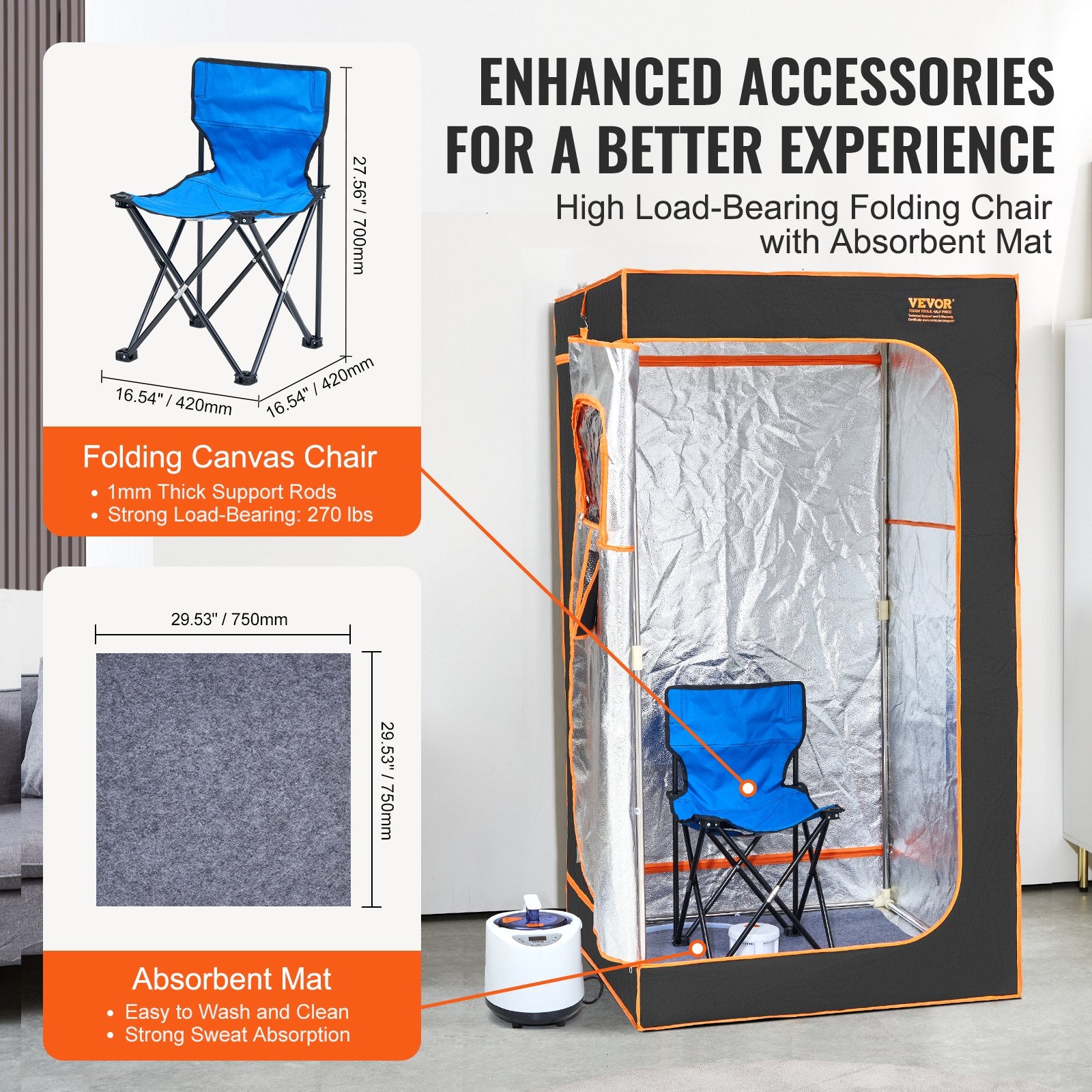 Portable Steam Sauna Tent Full Size 1000W Personal Sauna Blanket W/ Chair, 880 x 880 x 1600 mm V952-ZQBXSSNQCCS14E7Q1V3