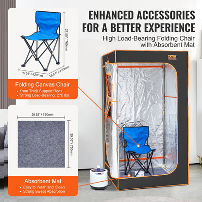 Portable Steam Sauna Tent Full Size 1000W Personal Sauna Blanket W/ Chair, 880 x 880 x 1600 mm V952-ZQBXSSNQCCS14E7Q1V3