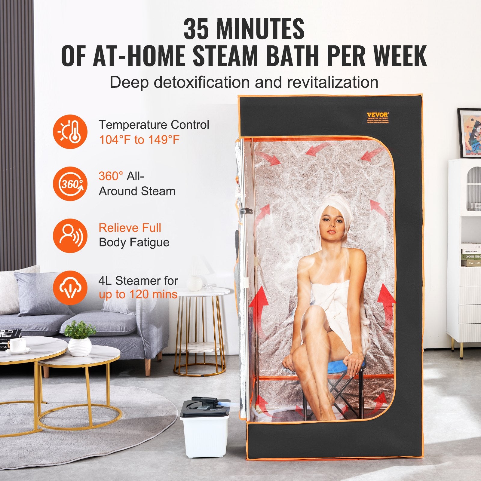 Portable Steam Sauna Tent Full Size 2000W Personal Sauna Blanket W/ Chair,880 x 880 x 1780 mm V952-ZQBXSSNQCCS1TM5YTV3