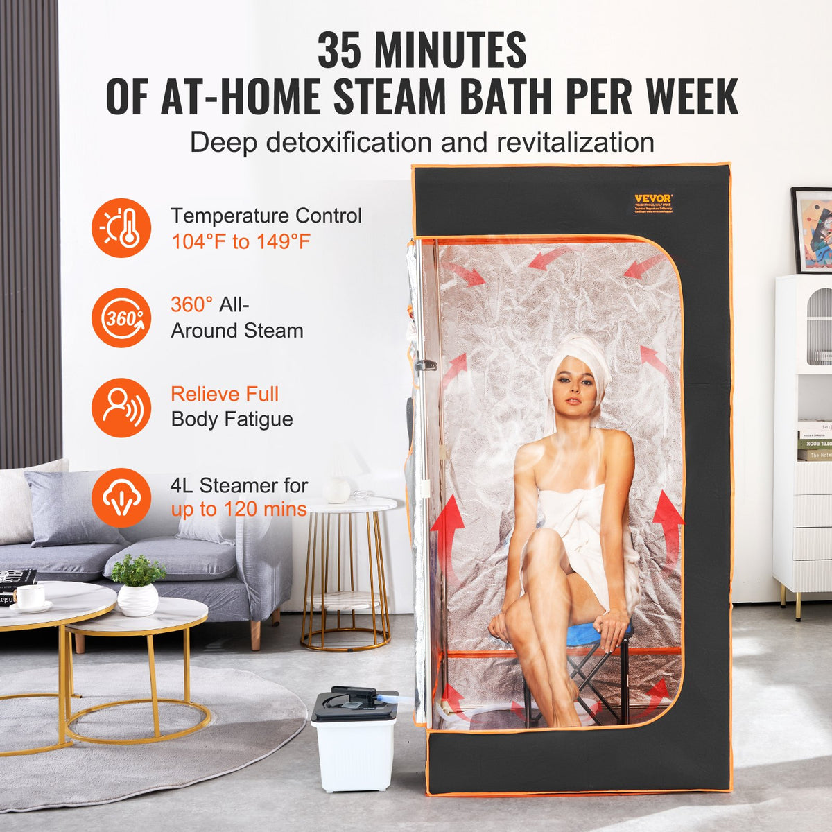 Portable Steam Sauna Tent Full Size 2000W Personal Sauna Blanket W/ Chair,880 x 880 x 1780 mm V952-ZQBXSSNQCCS1TM5YTV3