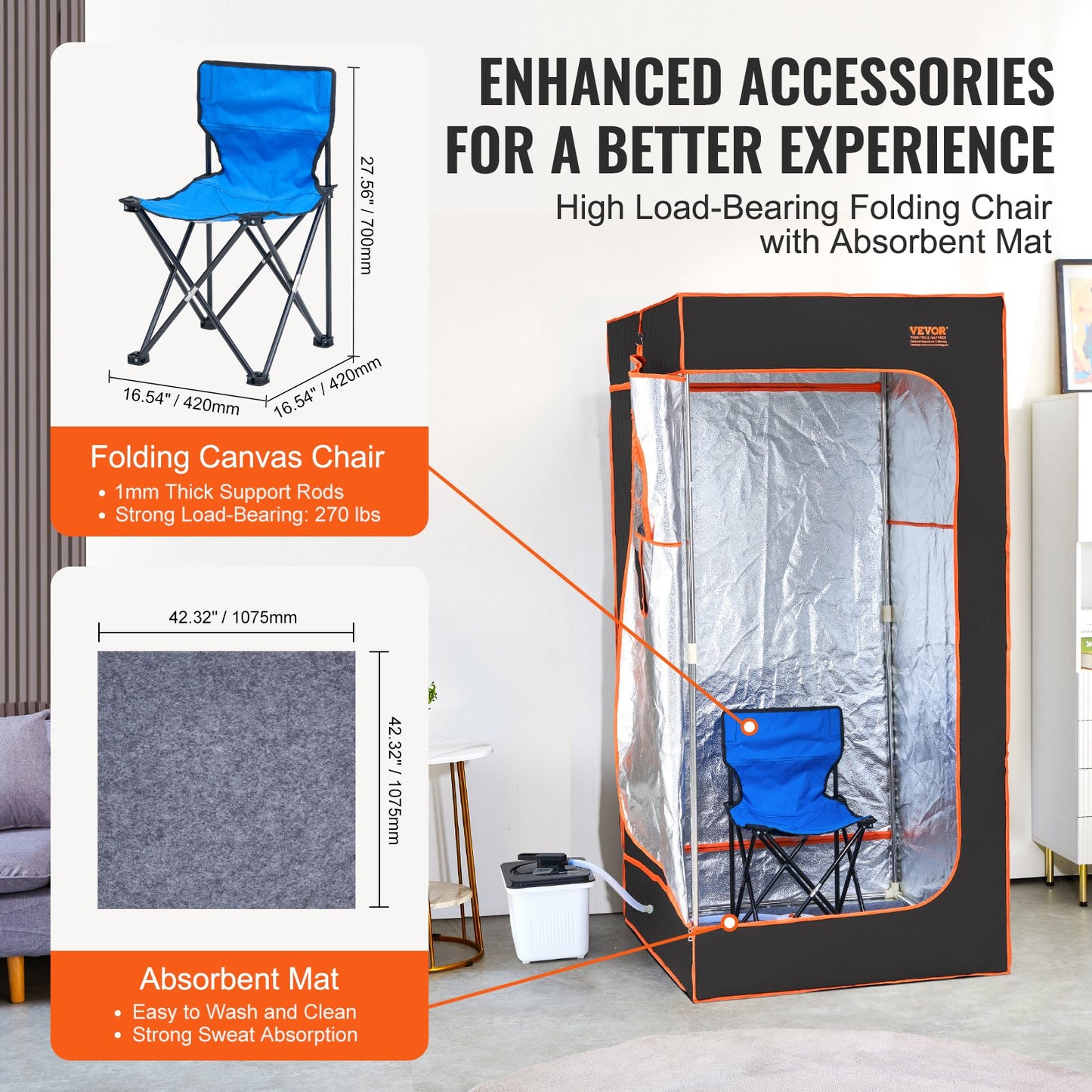 Portable Steam Sauna Tent Full Size 2000W Personal Sauna Blanket W/ Chair,880 x 880 x 1780 mm V952-ZQBXSSNQCCS1TM5YTV3