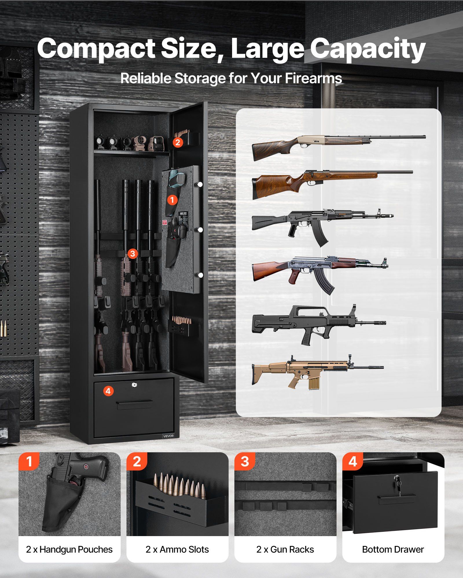 4 Gun Safe, Long Gun Cabinet for Rifles and Pistols, Quick Access Rifle Safe with 2 Ammo Slots, 2 Pistol V952-ZQBXXDCTS111B4B03001V9
