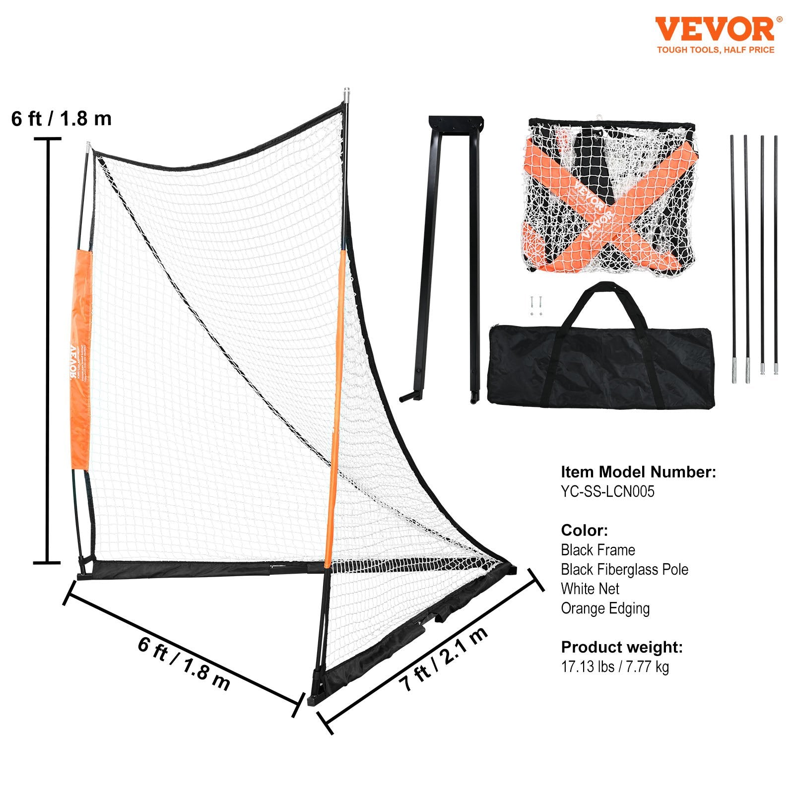 Lacrosse Goal, 1.8mx1.8m Lacrosse Net, Portable Lacrosse Goal with Carry Bag, Fiberglass Rod Backyard V952-ZQGQQMBXK66YHXM3MV0