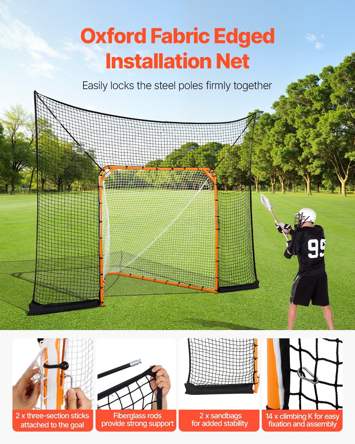 Hockey and Lacrosse Goal Backstop, 12x9 ft Lacrosse Net with Extended Coverage, Quick Easy Setup Complete V952-ZQGQQMTJK1291LY4QV0