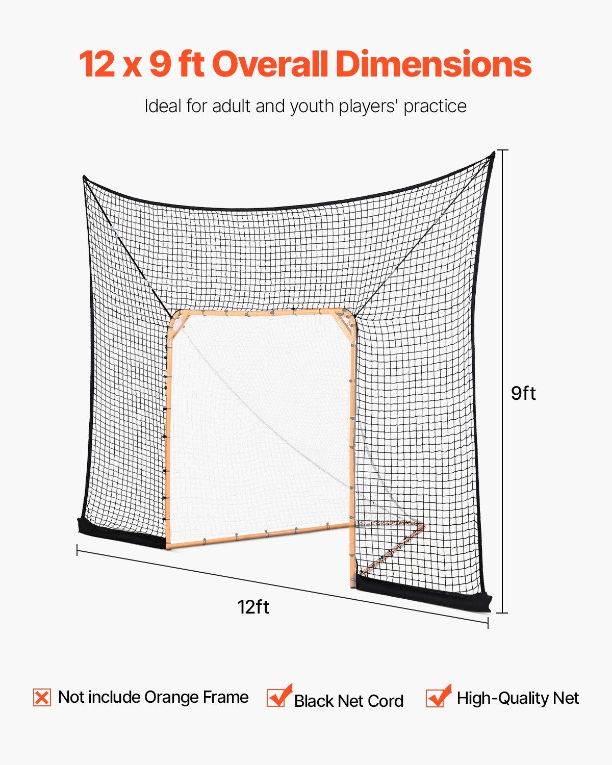 Hockey and Lacrosse Goal Backstop, 12x9 ft Lacrosse Net with Extended Coverage, Quick Easy Setup Complete V952-ZQGQQMTJK1291LY4QV0