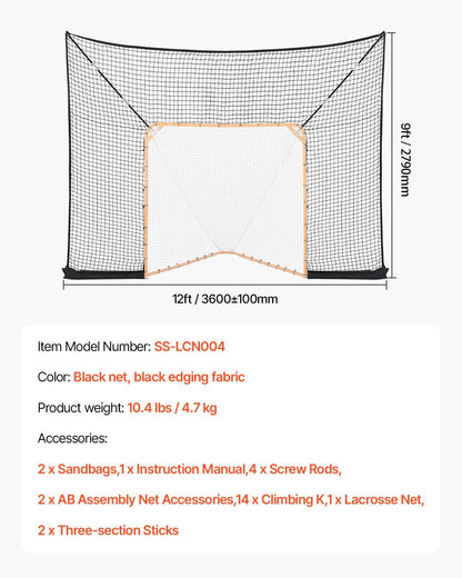 Hockey and Lacrosse Goal Backstop, 12x9 ft Lacrosse Net with Extended Coverage, Quick Easy Setup Complete V952-ZQGQQMTJK1291LY4QV0