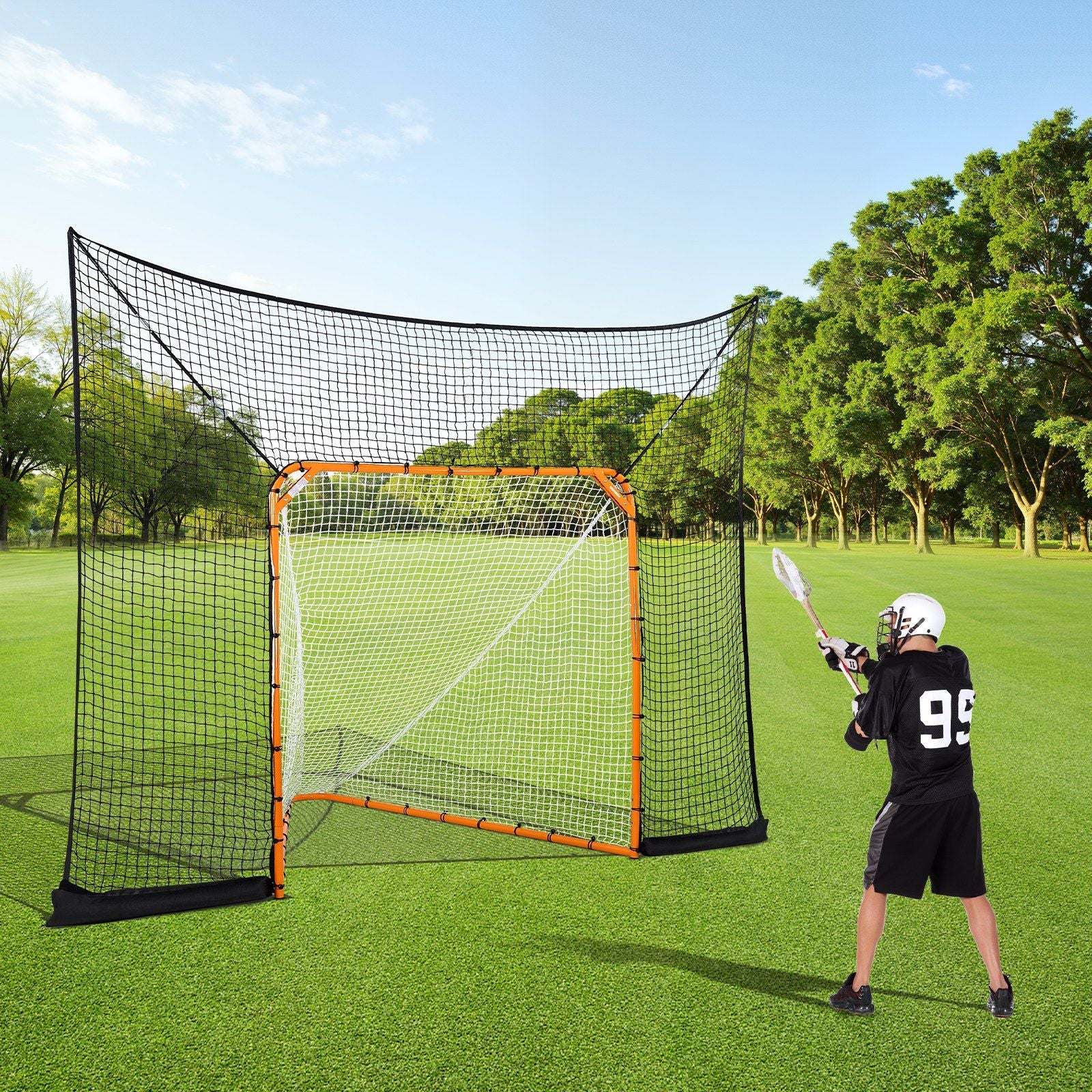 Hockey and Lacrosse Goal Backstop, 12x9 ft Lacrosse Net with Extended Coverage, Quick Easy Setup Complete V952-ZQGQQMTJK1291LY4QV0