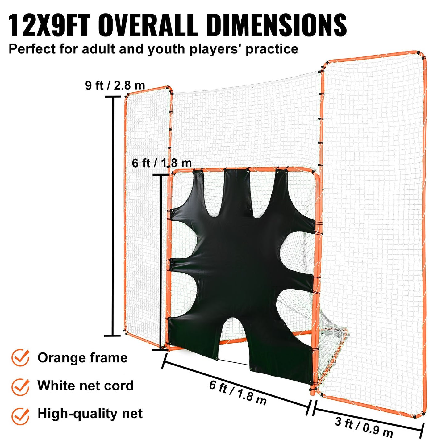3-IN-1 Lacrosse Goal with Backstop and Target,3.7mx2.7m Lacrosse Net, Steel Frame Backyard Lacrosse Rebounder V952-ZQGQQMTJK66Y43P7FV0