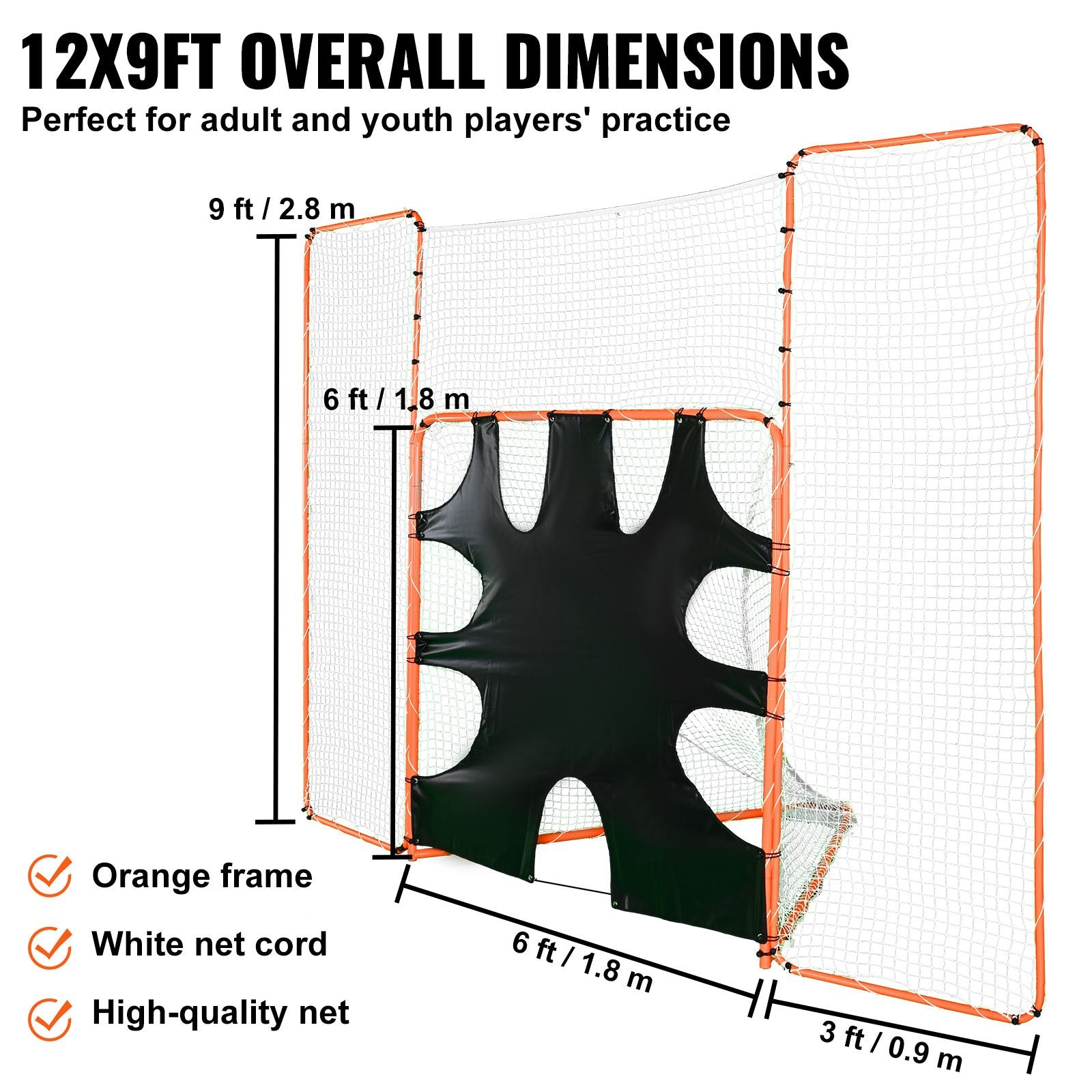3-IN-1 Lacrosse Goal with Backstop and Target,3.7mx2.7m Lacrosse Net, Steel Frame Backyard Lacrosse Rebounder V952-ZQGQQMTJK66Y43P7FV0