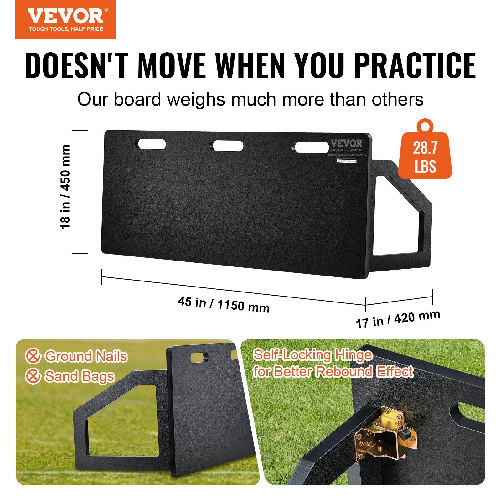 Soccer Rebounder Board, 115x45 cm Portable Soccer Wall with 2 Angles Rebound, Foldable HDPE Kickback Rebound V952-ZQHDBHDPE451MXKRDV0