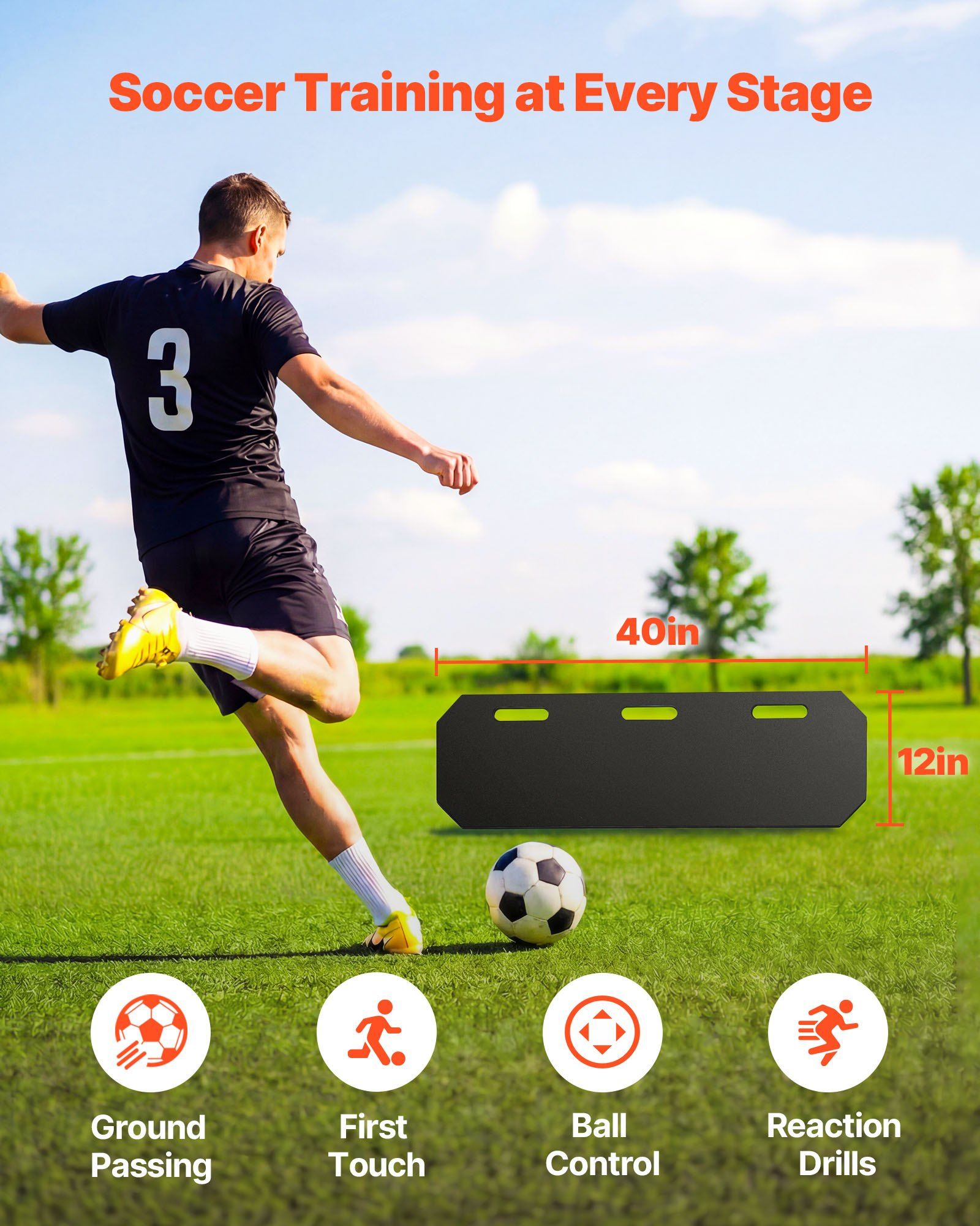 Soccer Rebounder Board, 1000 x 300 mm Portable Soccer Rebound Wall, HDPE Sports Kick Back Trainer, 3 V952-ZQHDBHDPEL40FASLS001V0