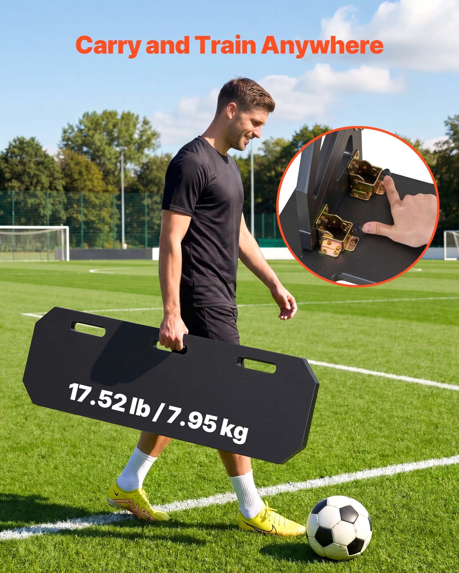 Soccer Rebounder Board, 1000 x 300 mm Portable Soccer Rebound Wall, HDPE Sports Kick Back Trainer, 3 V952-ZQHDBHDPEL40FASLS001V0