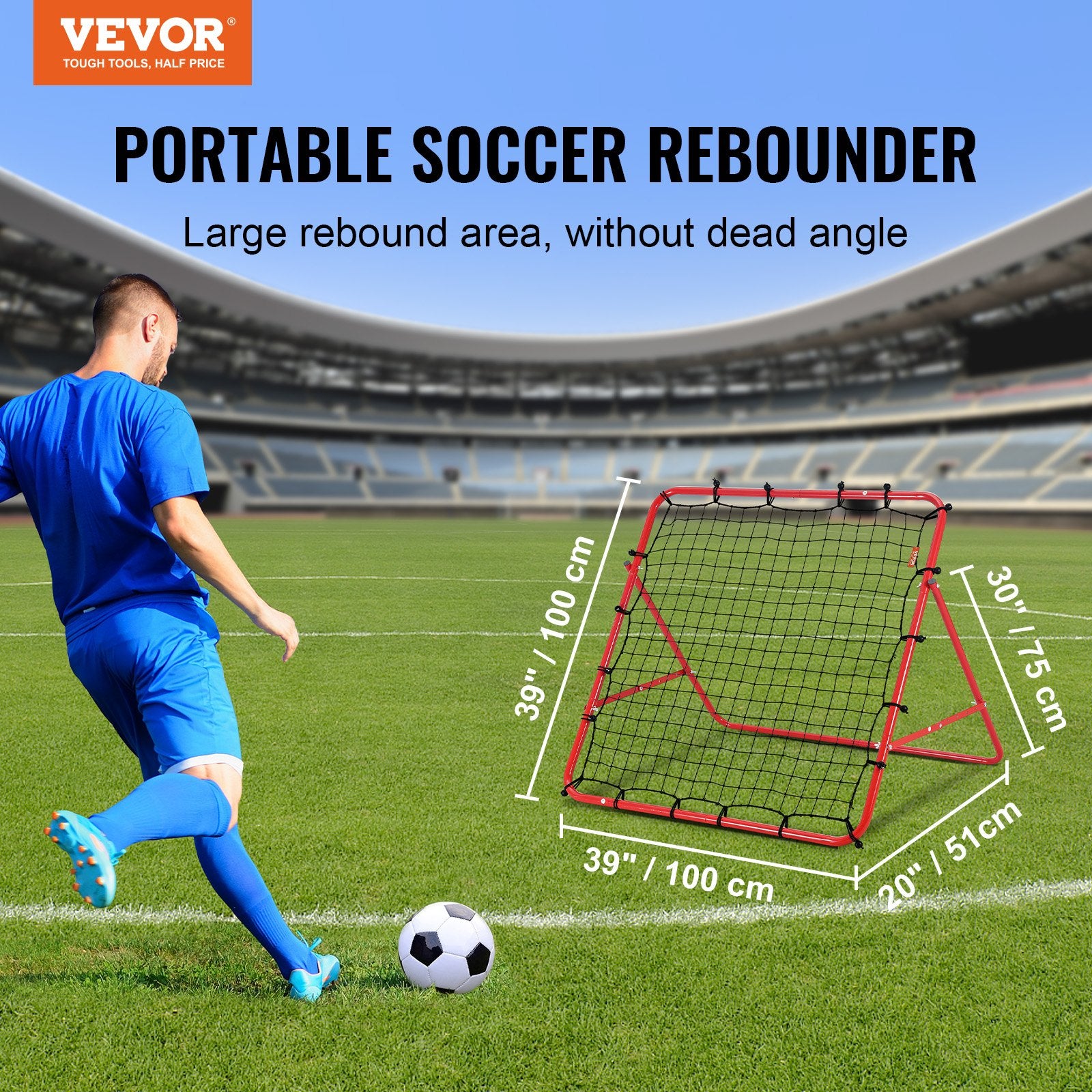 Soccer Rebounder Rebound Net, Kick-Back 100x100 cm, Portable Football Training Gifts, Fully Adjustable Angles V952-ZQHDWTZ10010GPDKLV0