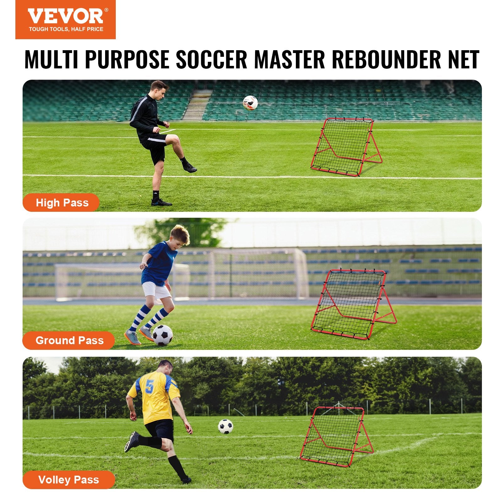 Soccer Rebounder Rebound Net, Kick-Back 100x100 cm, Portable Football Training Gifts, Fully Adjustable Angles V952-ZQHDWTZ10010GPDKLV0