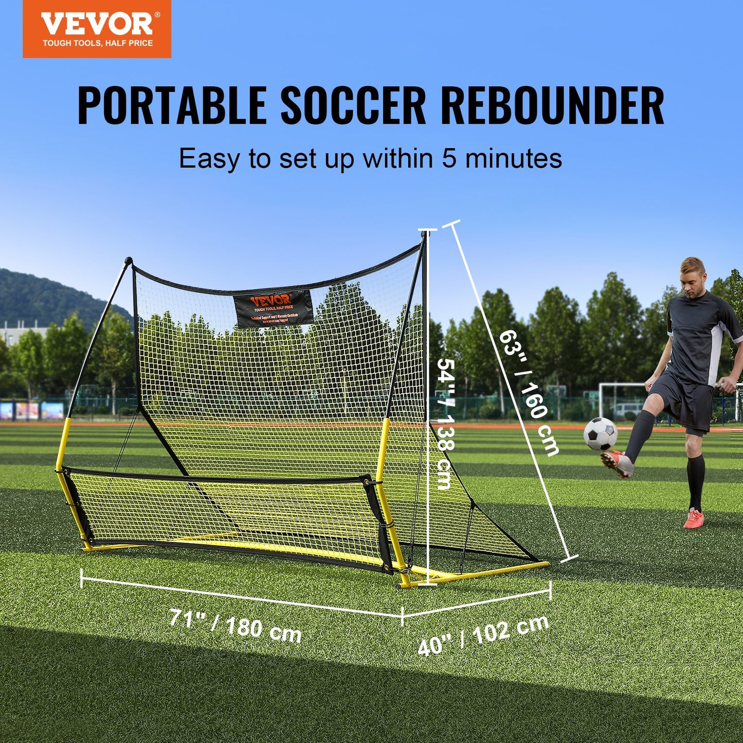 Soccer Trainer, 2-IN-1 Portable Soccer Rebounder Net, Iron Soccer Practice Equipment, Sports Football V952-ZQHDWTZDZBXGZ780TV0
