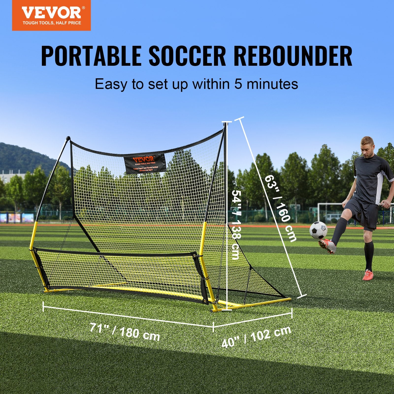 Soccer Trainer, 2-IN-1 Portable Soccer Rebounder Net, Iron Soccer Practice Equipment, Sports Football V952-ZQHDWTZDZBXGZ780TV0