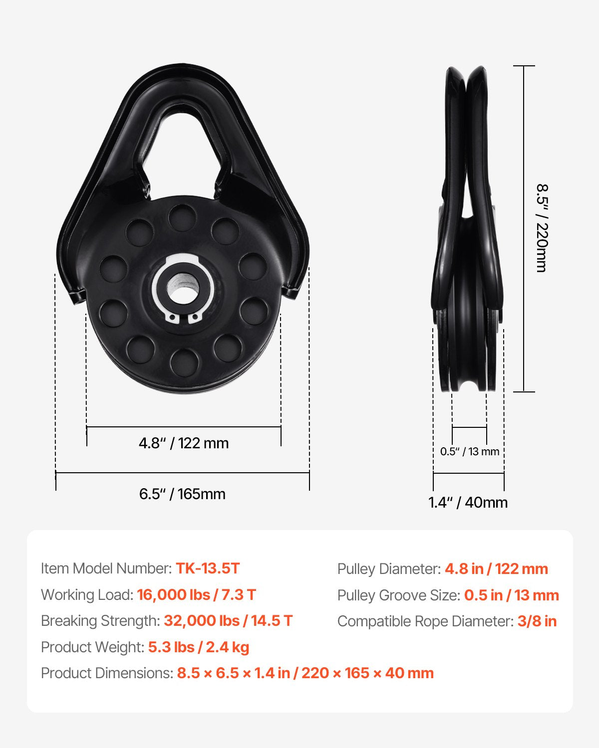 14.5 Ton Recovery Snatch Block Pulley Snatch 32,000 lbs Capacity ATV UTV V952-ZQHL7500LBS1XM1F2V0