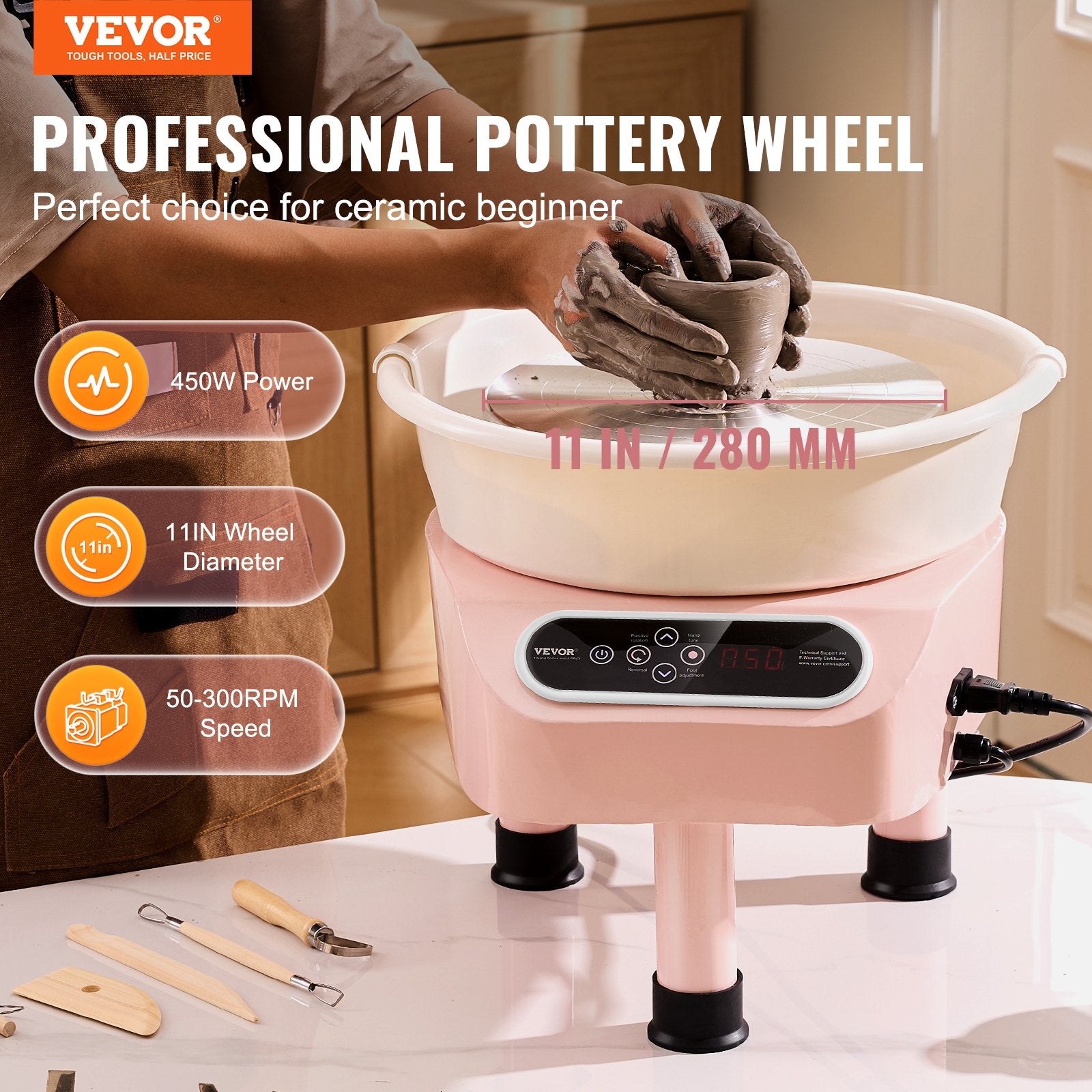 Pottery Wheel, 11 inch Pottery Forming Machine, 450W Electric Wheel for Pottery with Foot Pedal and LCD Touch V952-ZQLPJSJS11YC8MY3AV3