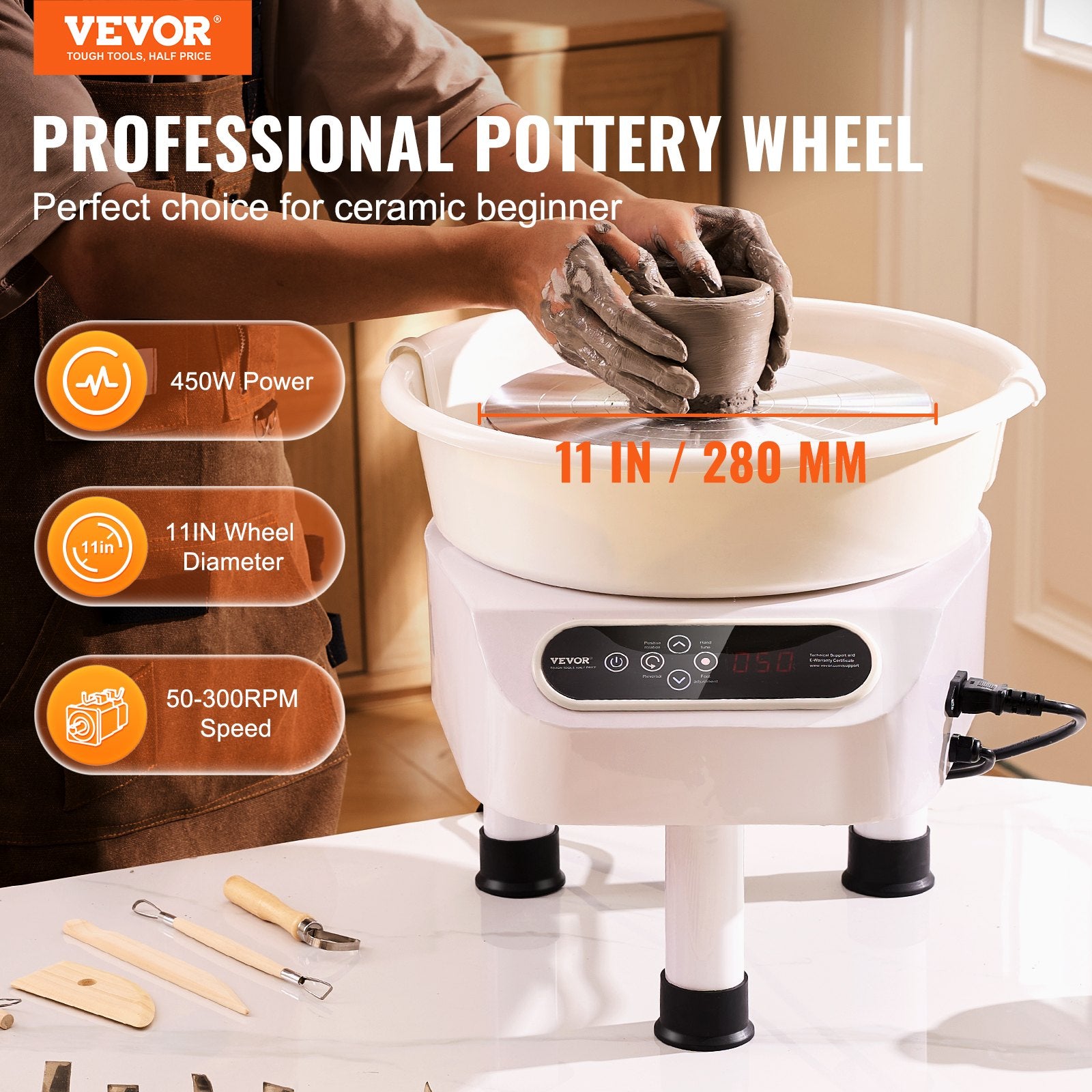 Pottery Wheel, 11 inch Pottery Forming Machine, 450W Electric Wheel for Pottery with Foot Pedal and LCD Touch V952-ZQLPJSJS11YCDNPP1V3