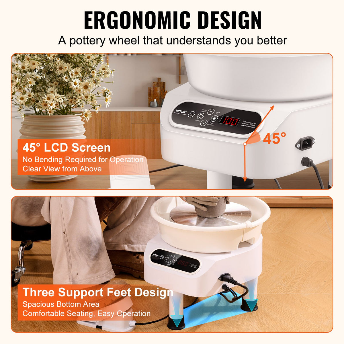 Pottery Wheel, 11 inch Pottery Forming Machine, 450W Electric Wheel for Pottery with Foot Pedal and LCD Touch V952-ZQLPJSJS11YCDNPP1V3