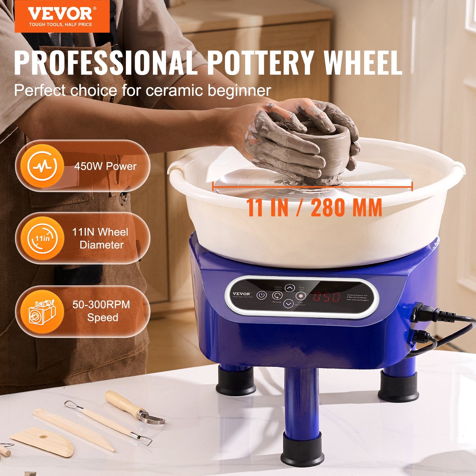 Pottery Wheel, 11 inch Pottery Forming Machine, 450W Electric Wheel for Pottery with Foot Pedal and LCD Touch V952-ZQLPJSJS11YCPCHVVV3