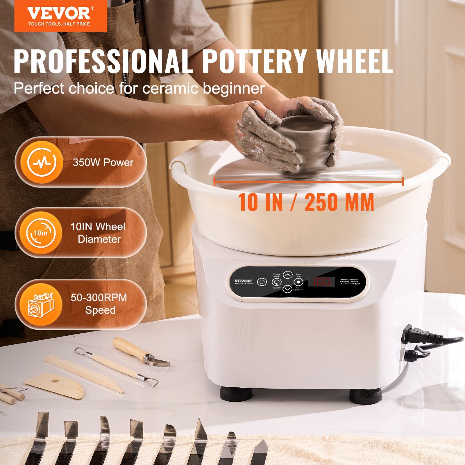 Pottery Wheel, 10 inch Pottery Forming Machine, 350W Electric Wheel for Pottery with Foot Pedal and LCD Touch V952-ZQLPJXS10YC3WLC3NV3
