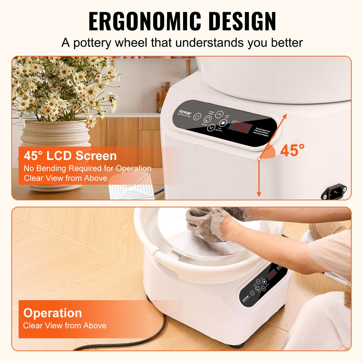 Pottery Wheel, 10 inch Pottery Forming Machine, 350W Electric Wheel for Pottery with Foot Pedal and LCD Touch V952-ZQLPJXS10YC3WLC3NV3