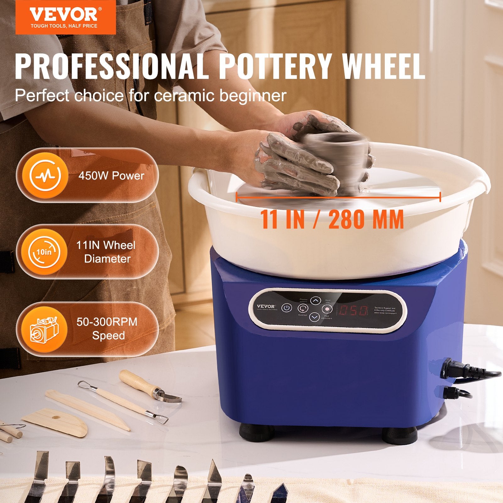 Pottery Wheel, 11 inch Pottery Forming Machine, 450W Electric Wheel for Pottery with Foot Pedal and LCD Touch V952-ZQLPJXS11YC417TG4V3
