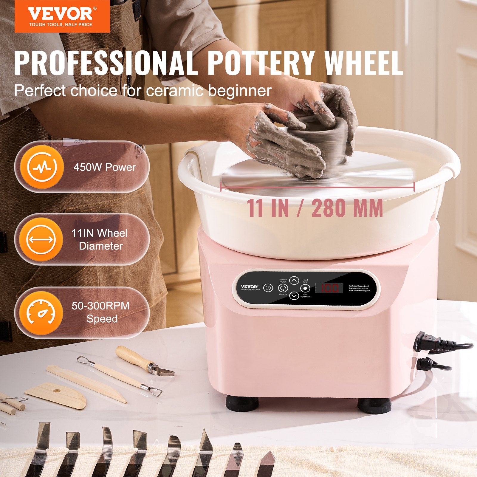 Pottery Wheel, 11 inch Pottery Forming Machine, 450W Electric Wheel for Pottery with Foot Pedal and LCD Touch V952-ZQLPJXS11YC4ZE2EMV3