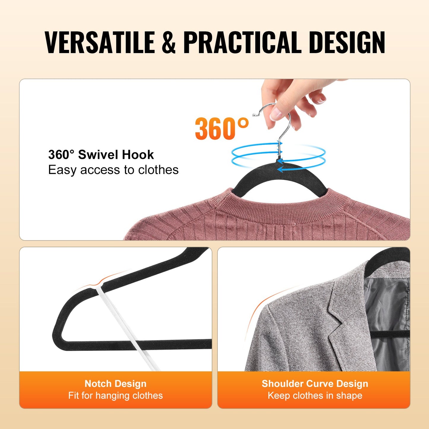 Velvet Hangers 50 Pack Black Non-Slip Hangers with 360 Degree Swivel Hook V952-ZRYJ50PCSHS0OTPW4V0