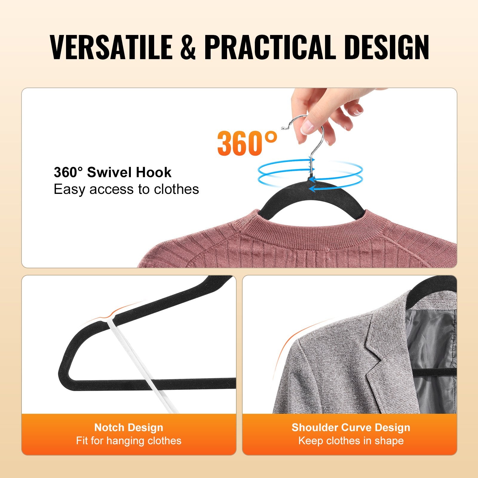 Velvet Hangers 50 Pack Black Non-Slip Hangers with 360 Degree Swivel Hook V952-ZRYJ50PCSHS0OTPW4V0