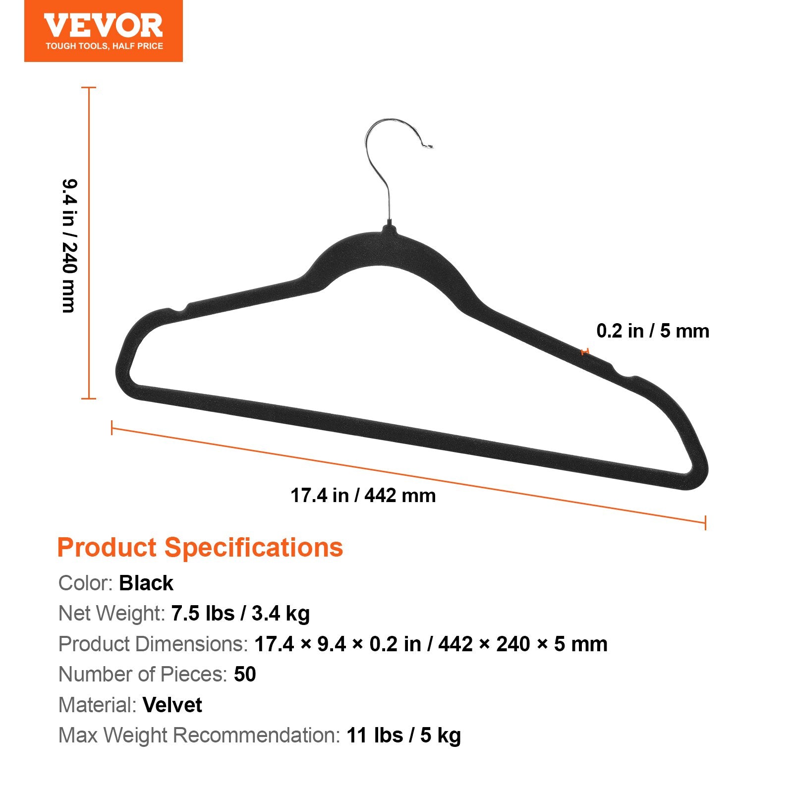 Velvet Hangers 50 Pack Black Non-Slip Hangers with 360 Degree Swivel Hook V952-ZRYJ50PCSHS0OTPW4V0