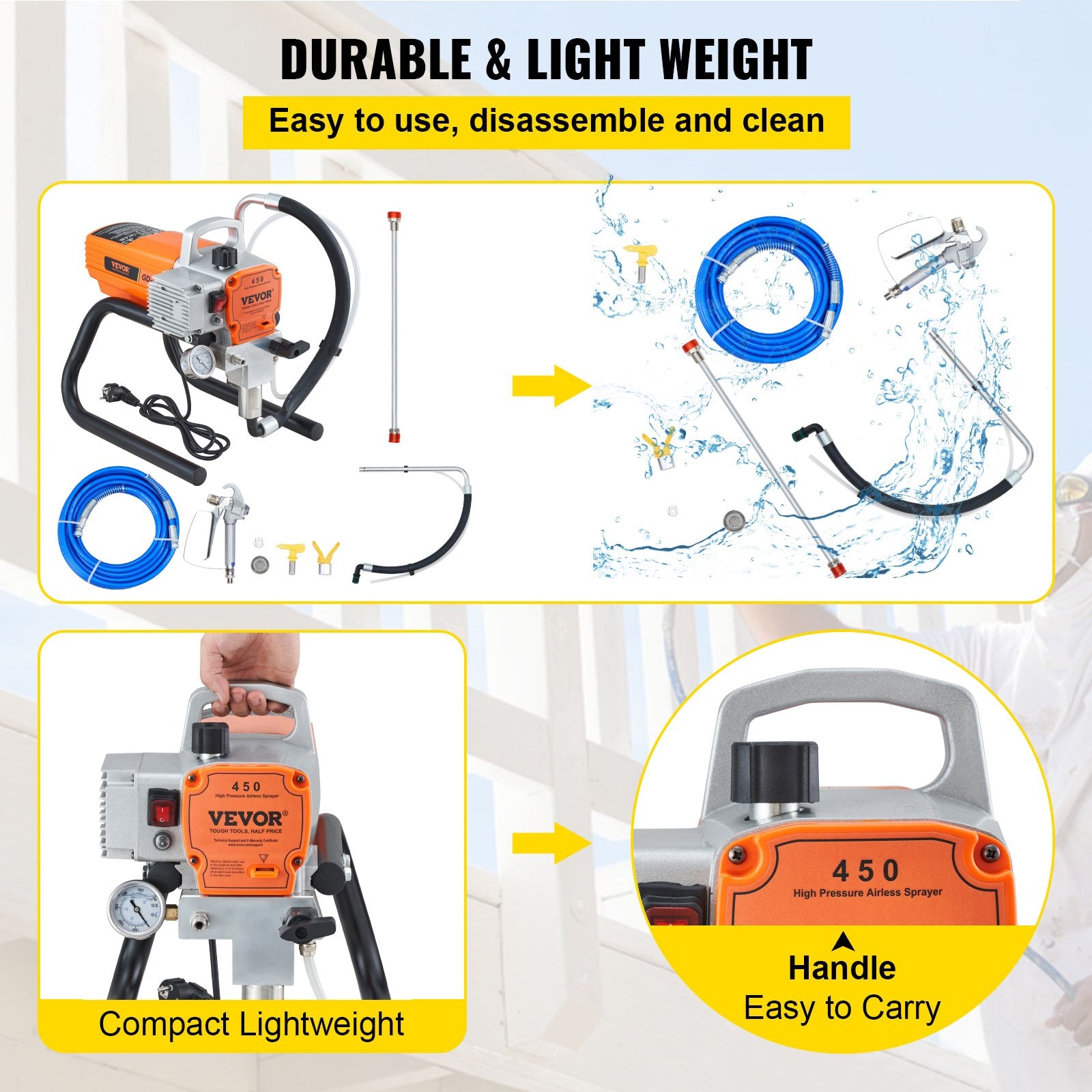 High Pressure Airless Wall Paint Spray Gun Sprayer 600W Machine Spraying V952-ZS1500W20LMINDG7WV3