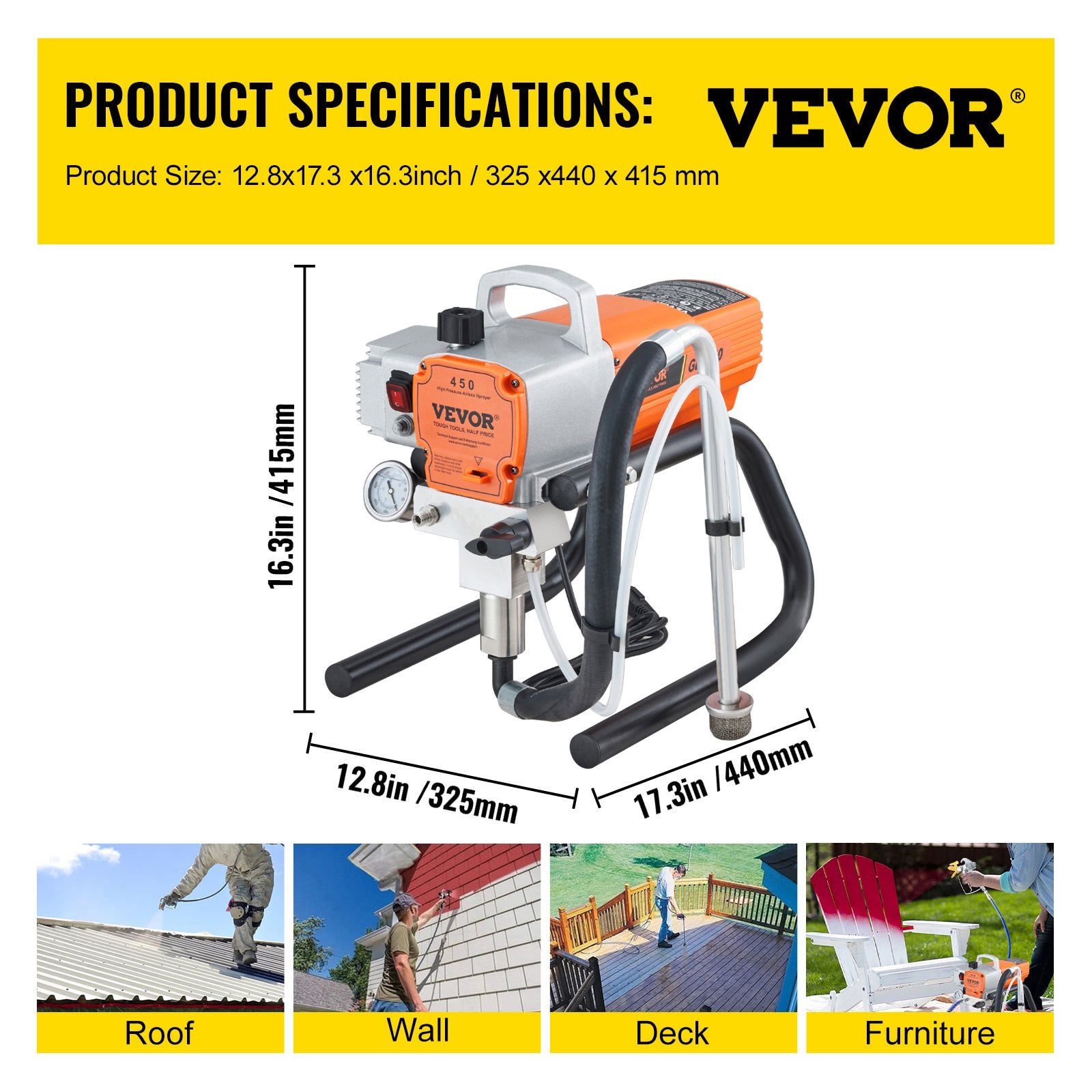 High Pressure Airless Wall Paint Spray Gun Sprayer 600W Machine Spraying V952-ZS1500W20LMINDG7WV3
