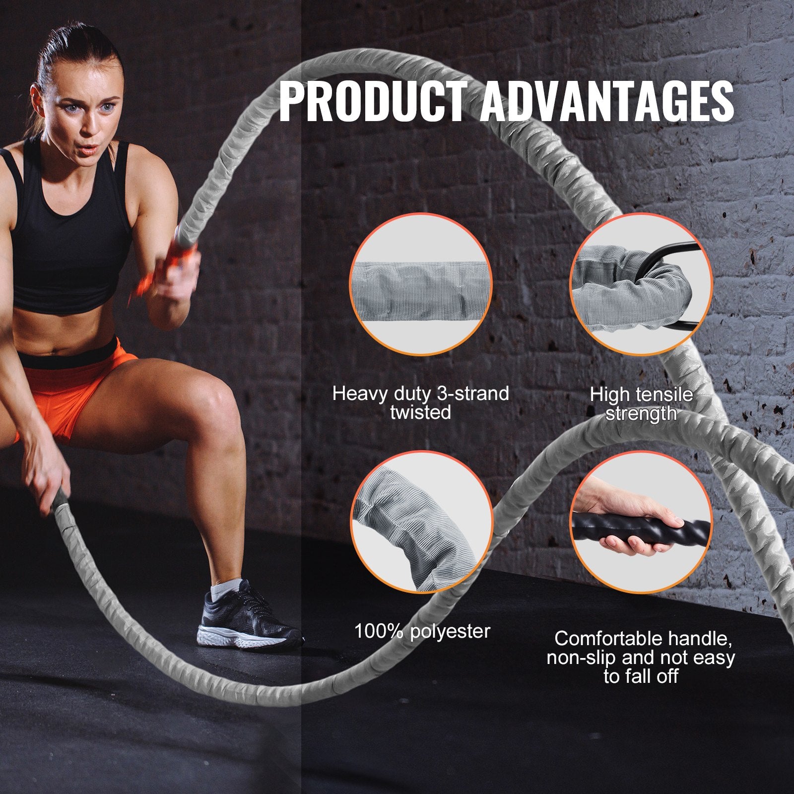 Battle Rope 1.5" 30Ft Gym Workout Strength Training Exercise Fitness Rope V952-ZS30FT15INDBX4FLXV0