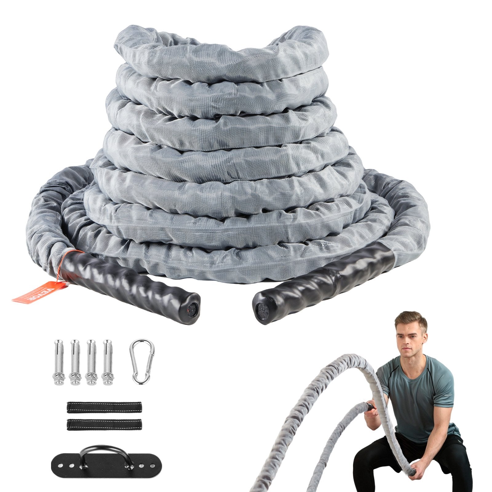 Battle Rope 1.5" 30Ft Gym Workout Strength Training Exercise Fitness Rope V952-ZS30FT15INDBX4FLXV0