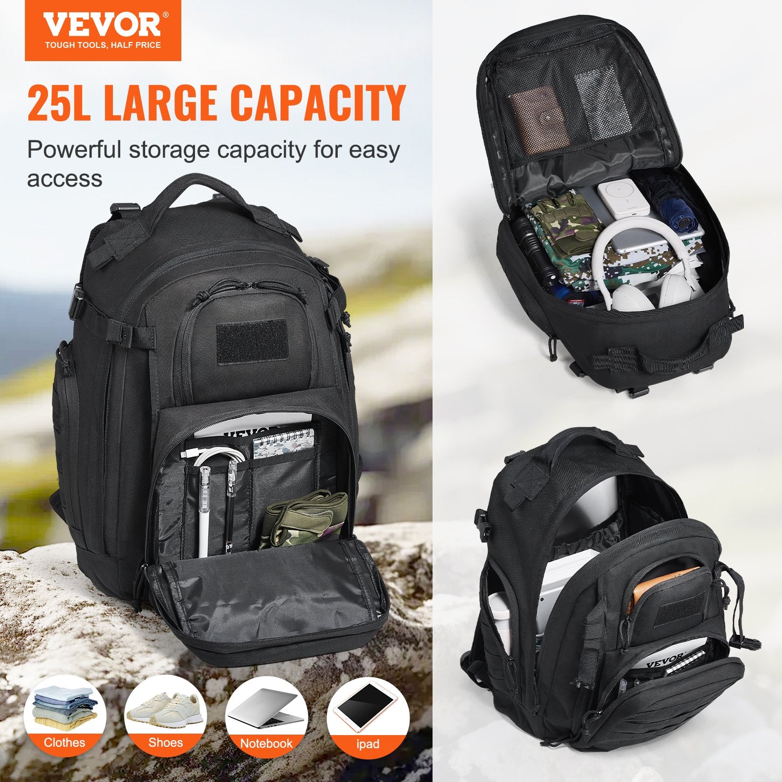 Tactical Backpack 25L Military Backpack with Molle Mode & Sponge Pad Black V952-ZSBBCDSHS25L40I0EV0