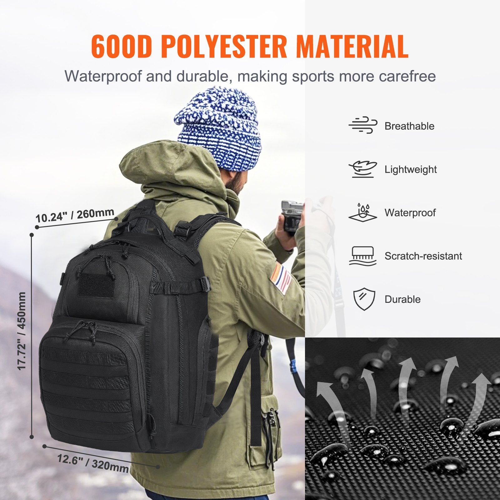 Tactical Backpack 25L Military Backpack with Molle Mode & Sponge Pad Black V952-ZSBBCDSHS25L40I0EV0