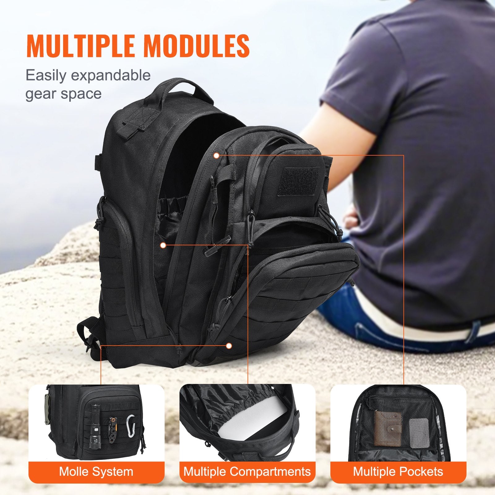 Tactical Backpack 25L Military Backpack with Molle Mode & Sponge Pad Black V952-ZSBBCDSHS25L40I0EV0