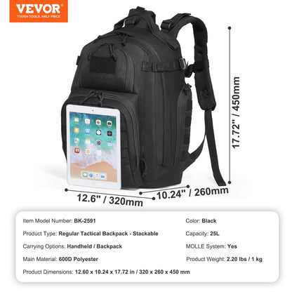 Tactical Backpack 25L Military Backpack with Molle Mode & Sponge Pad Black V952-ZSBBCDSHS25L40I0EV0