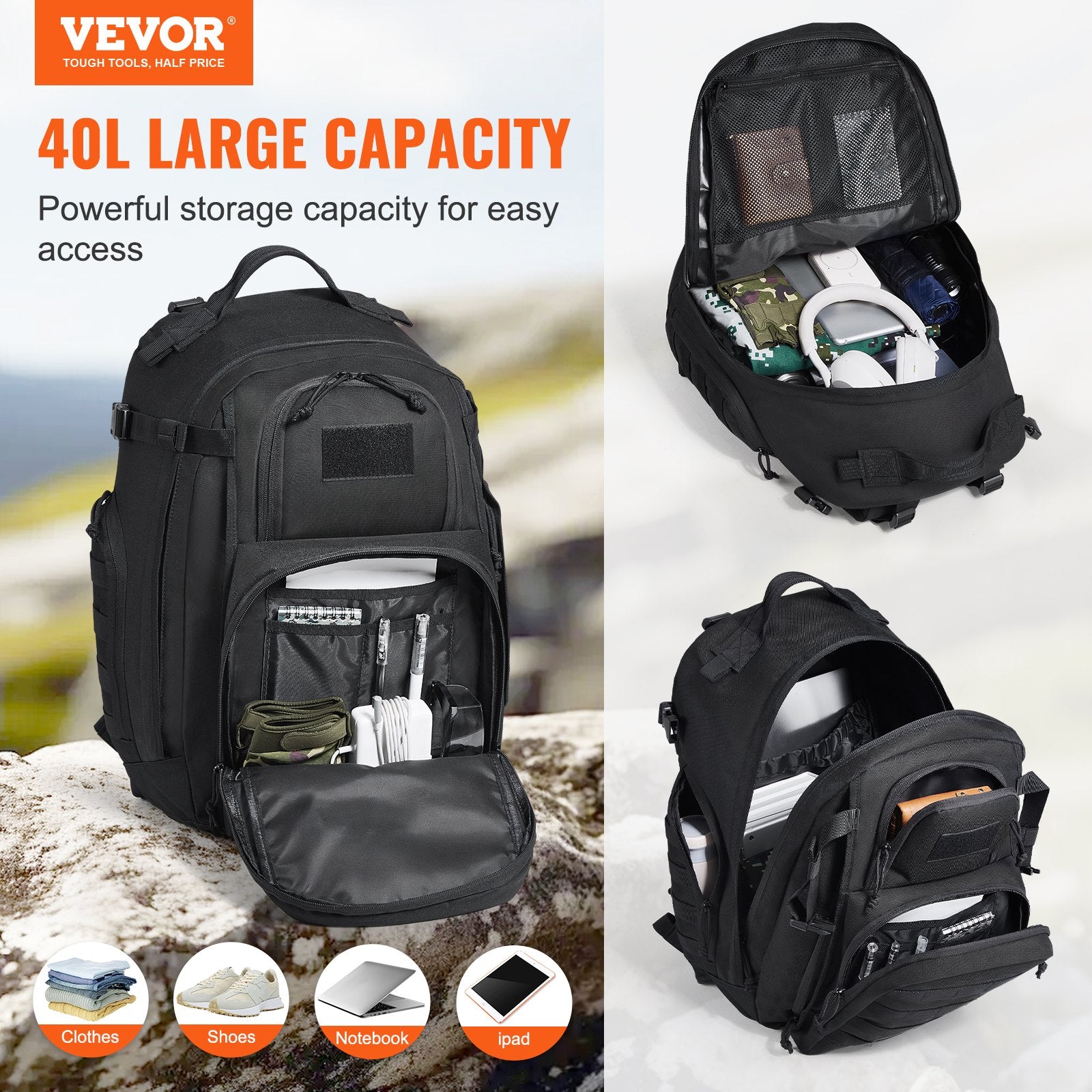 Tactical Backpack 40L Military Backpack with Molle Mode & Sponge Pad Black V952-ZSBBCDSHS40LC7V25V0